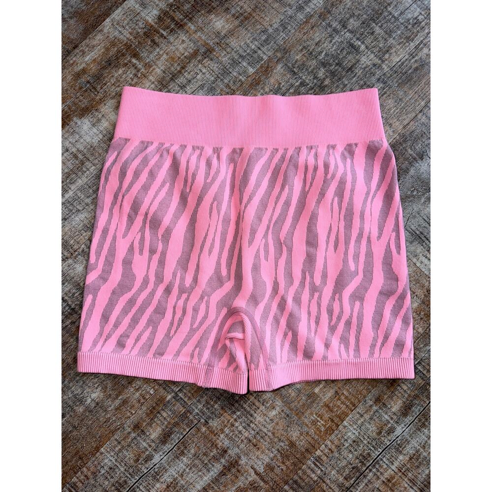 Pink Gray Zebra Print Compression Biker Booty Shorts  Athletic Medium